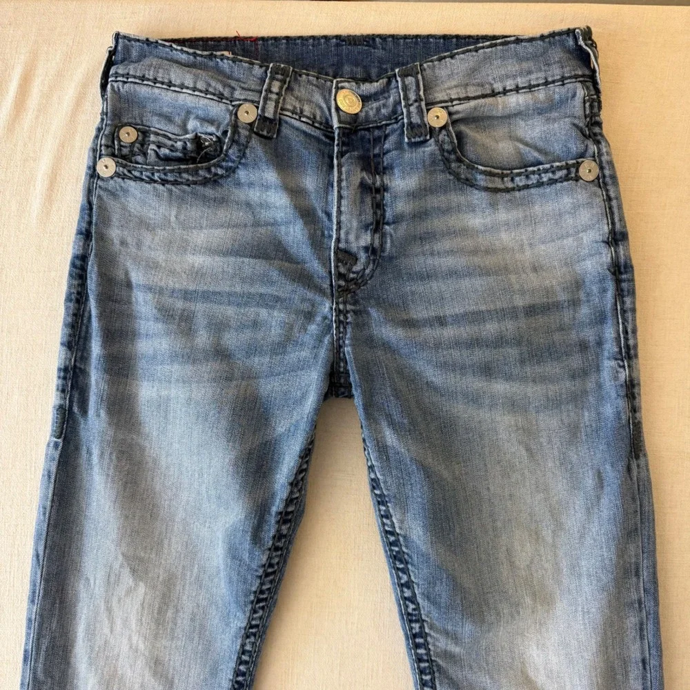 True Religion Ricky Relaxed Straight Jeans 34 Blue Contrast Stitch Y2K Denim